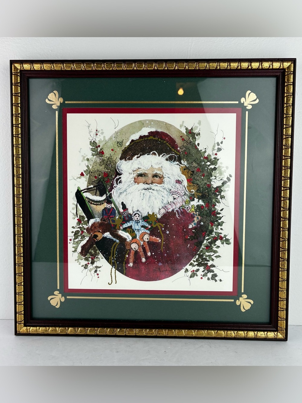 Peggy Reimel Abrams Homco Vintage 1990’s Framed Old World Santa